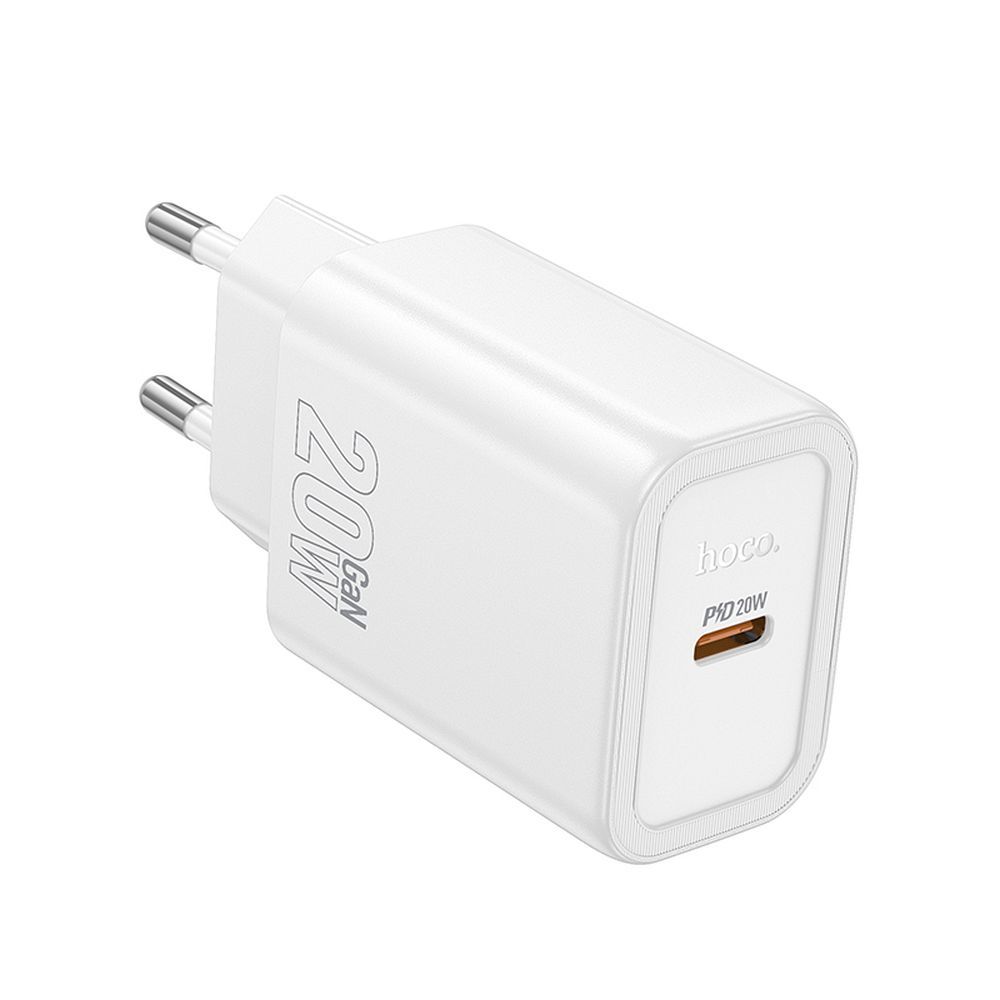 9654c4e69faa1fe8e8617e8cf937f74c Carregador de parede para smarphone Hoco USB C QC PD 20W N60 branco - Image 1