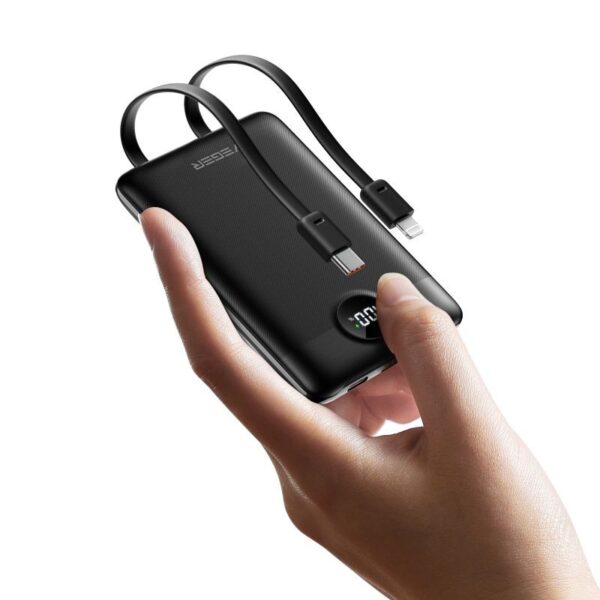 Powerbank Veger C11 (W1170) PD QC3.0 2A 22,5W 10.000 mAh com cabos USB-C/Lightning integrados - Preto