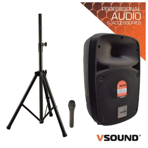 Coluna Amplificada 8" USB/BT/SD/BAT MIC S/Fios C/ Suporte