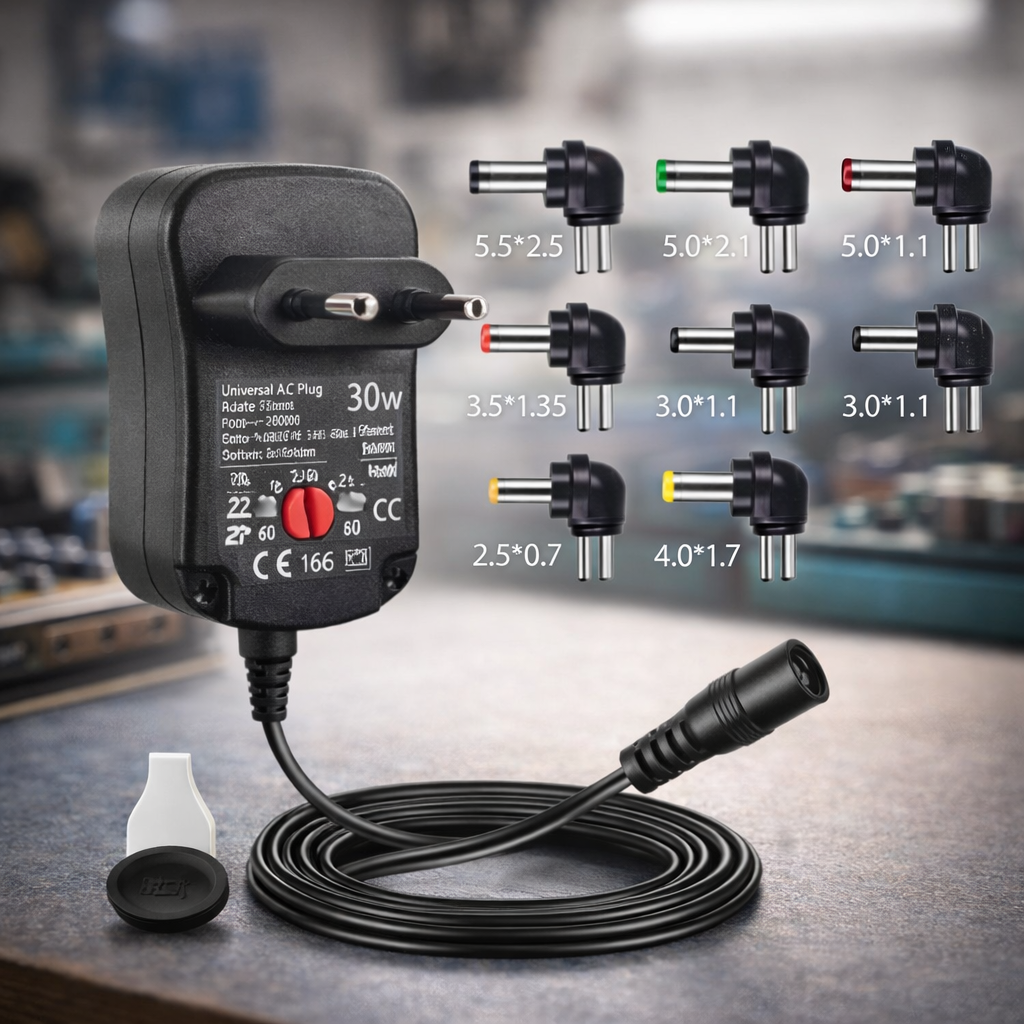 ChatGPT Image 10_01_2026, 17_13_03 Transformador 30W com 6 Plugues Intercambiáveis – Universal e Confiável PJ-016 - Image 1