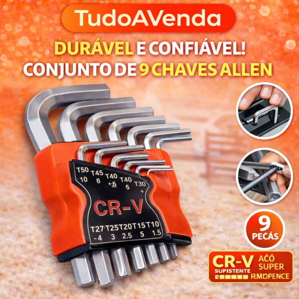 Conjunto de 9 Chaves Allen CR-V – Uso DIY
