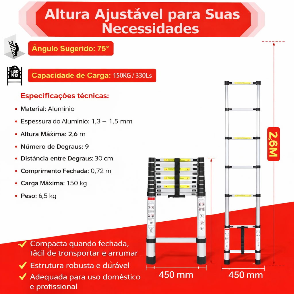 ChatGPT Image 30_01_2026, 00_26_51 Escada Telescópica em Alumínio – 2,6 m | 9 Degraus - Image 1