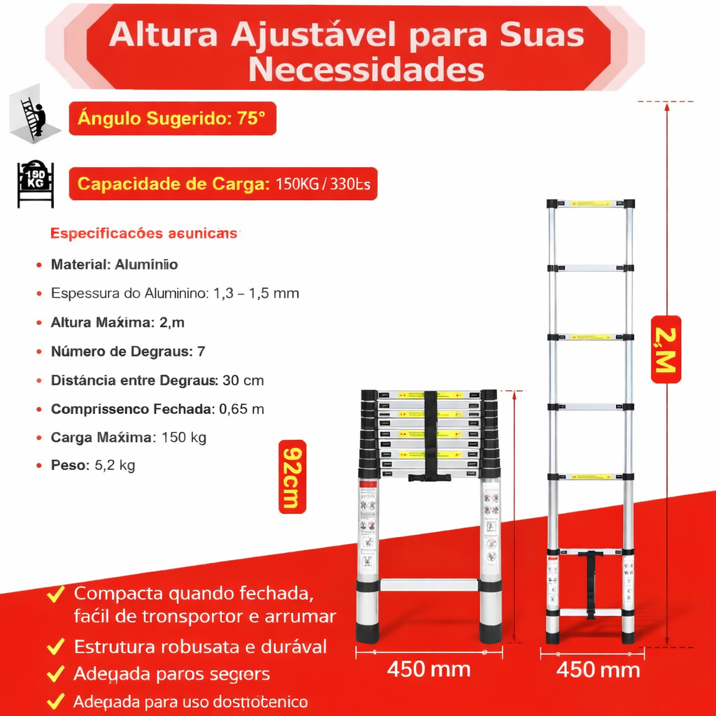 ChatGPT Image 30_01_2026, 00_31_51 Escada Telescópica em Alumínio – 2 m | 7 Degraus - Image 1