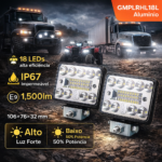 Lâmpada de trabalho halógena LED, retangular com 18 LEDs, conjunto com 2 unidades, 9-36V, 106x76x32mm, kit de iluminação. - Image 3