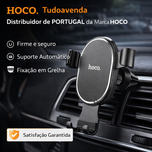 Suporte para smartphone Hoco com sistema de gravidade para grade do CA56 PLUS, em metal preto.