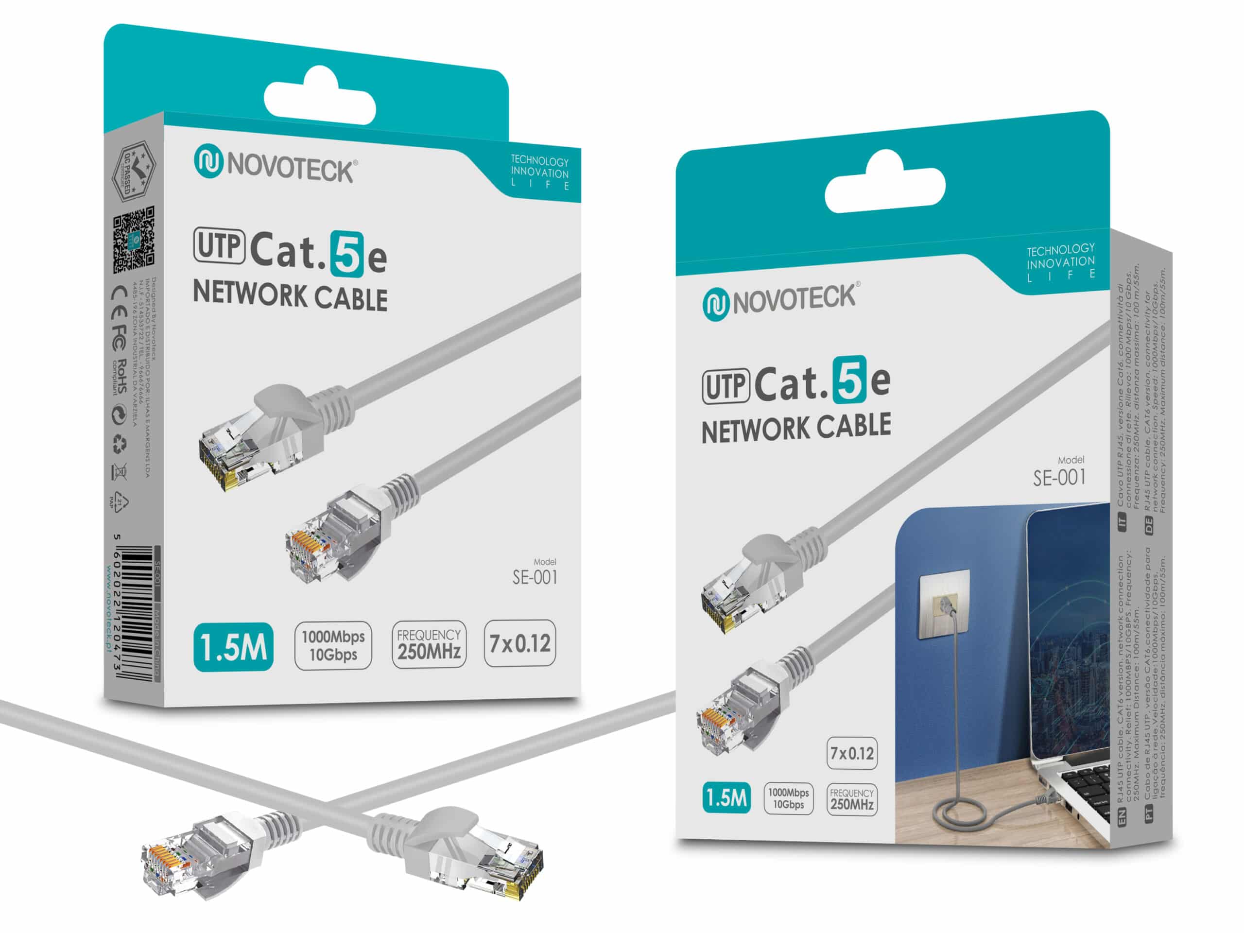 SE-001-CABO-1.5M-INTERNET-RJ45-CAT-5E-scaled-1 Cabo de Rede Novoteck UTP Cat.5e SE-001 – 1,5m, RJ45,Alta Velocidade 1000 Mbps, 250MHz - Image 1
