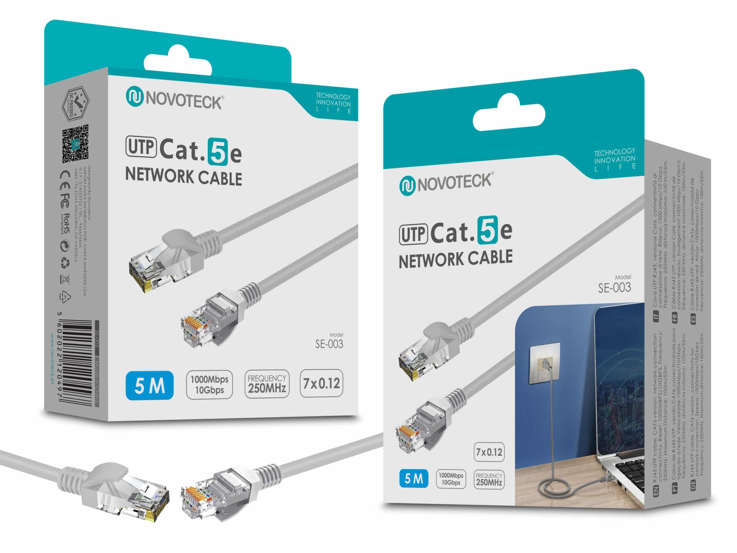 SE-003-CABO-5M-INTERNET-RJ45-CAT-5E-scaled-1 Cabo de Rede Novoteck UTP Cat.5e SE-003 – 5,0m, RJ45,Alta Velocidade 1000 Mbps, 250MHz - Image 1