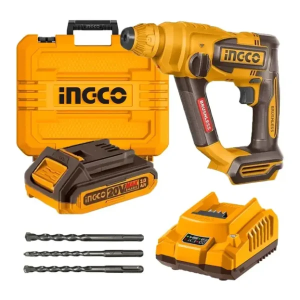 Martelo rotativo sem escovas, 20V, 1,5J, bateria de 2Ah, estojo, sem fio