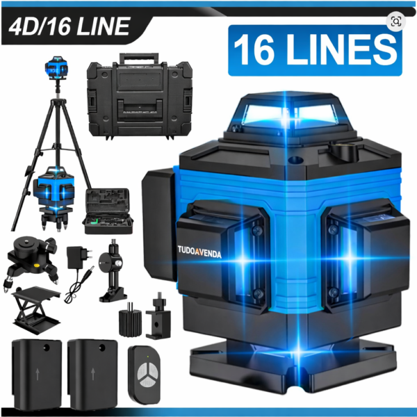 Nível Laser 4D/16 Linhas Verde Autonivelante Com Tripé – Kit Completo com Caixa Rígida