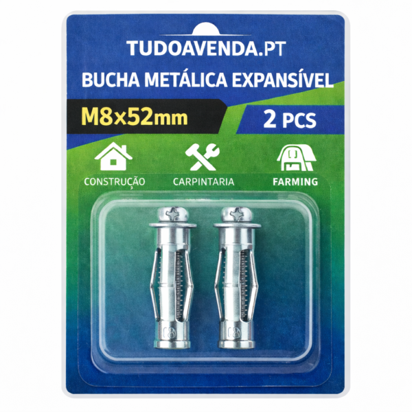 Bucha Metálica Expansível M8x52mm – Cabeça Estrela – Pack 2 Unidades