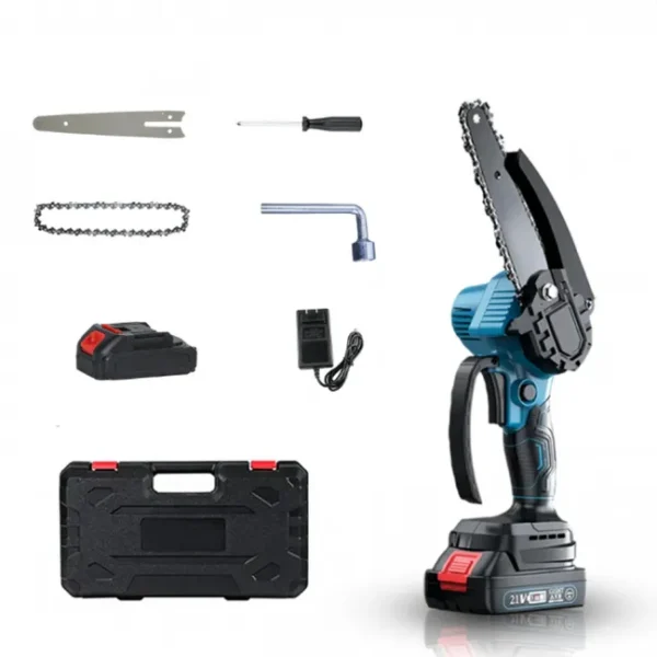 Mini Serra Podadora 8” com 2 Baterias 2.0Ah (Padrão Makita) c/ Reservatório de Óleo