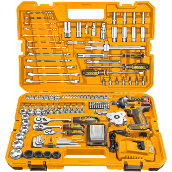 Chave de impacto sem fio de 1/2", 500 Nm, 20 V + kit de ferramentas com 152 peças