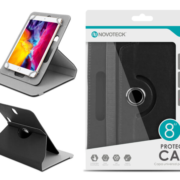 Capa Protetora Universal Negro para Tablet de 8” – N-002 – Confortável, Resistente a Quedas e com Suporte Ajustável