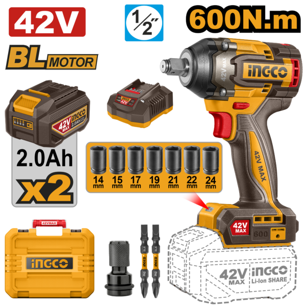 Chave de impacto 42V 600NM CIWLI42602E - Ingco