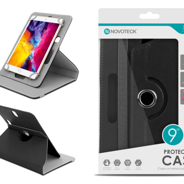 Capa Protetora Universal Negro para Tablet de 9” – N-003 – Confortável, Resistente a Quedas e com Suporte Ajustável