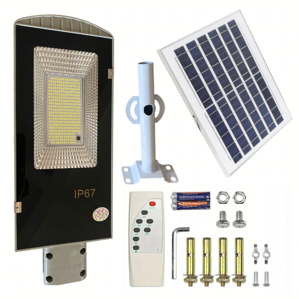 Luminária solar de jardim com poste, potente, 200W, painel de LED para rua, 247 LEDs.