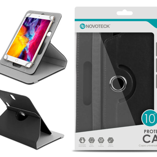 Capa Protetora Universal Negro para Tablet de 10” – N-004 – Confortável, Resistente a Quedas e com Suporte Ajustável