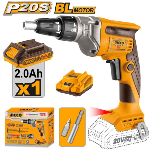 Aparafusadora 20V brushless 30Nm Gesso Cartonado + 1 Bat 2A + Ca CDSLI204200 IngCo