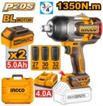 Chave De Impacto 20V brushless 1350Nm + 2 Bat 5A + Carregador + Mala CIWLI20135E IngCo
