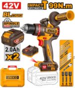 Aparafusadora imp. 42v brushless + 2bat 2ah + ca +mala CIDLI429982E Ingco