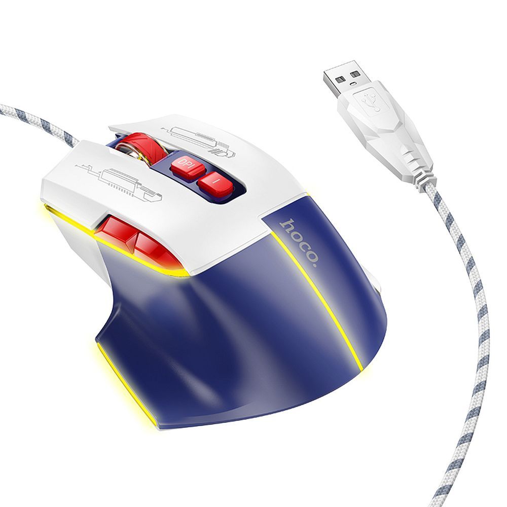 361dedff9b234d5b987d450cd4e615fb Rato Gamer com Fio Hoco GM31 - Branco e Azul - Image 1