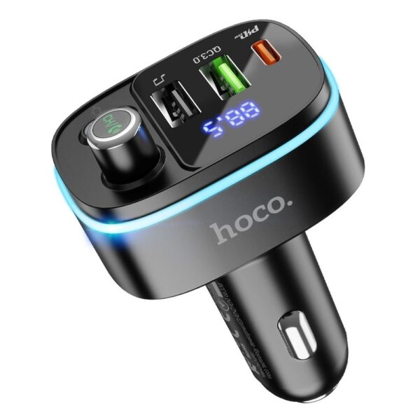 Transmissor Bluetooth para carro Hoco 2 x USB A + USB C QC3.0 PD 20W E62 preto