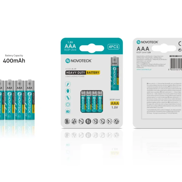 NOVOTECK Pilhas AAA Heavy Duty R03P UM4 1,5V 4PCS – 400mAh – BL-09