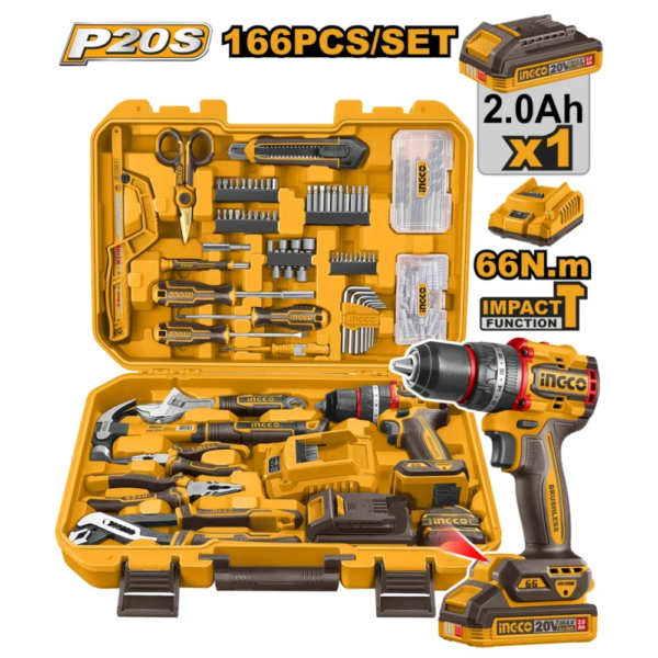 Conjunto de 166 Peças com CIDLI206681 1×2.0Ah INGCO HKTHP41662