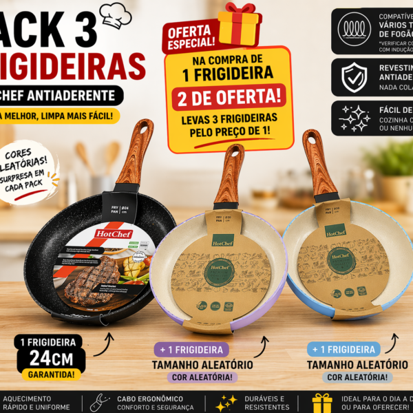 Pack 3 Frigideiras Hot Chef Antiaderente