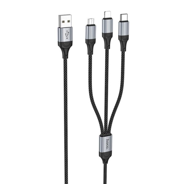 Cabo 3 em 1 USB A para Lightning / Micro USB / USB C Hoco 2,4A 1 m X102 preto