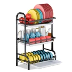 Escorredor de louça dobrável de três níveis, preto, grande XXL - Image 2