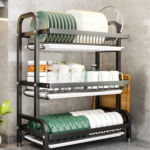 Escorredor de louça dobrável de três níveis, preto, grande XXL - Image 11