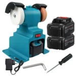 Esmeril de bancada duplo sem fio para afiar, com 2 pedras e 2 baterias.