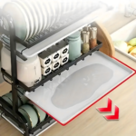 Escorredor de louça dobrável de três níveis, preto, grande XXL - Image 8