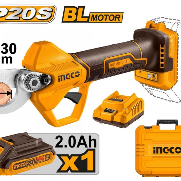 Tesoura Poda Brushless 20V 2.0Ah + Carregador CSSLI203083 INGCO