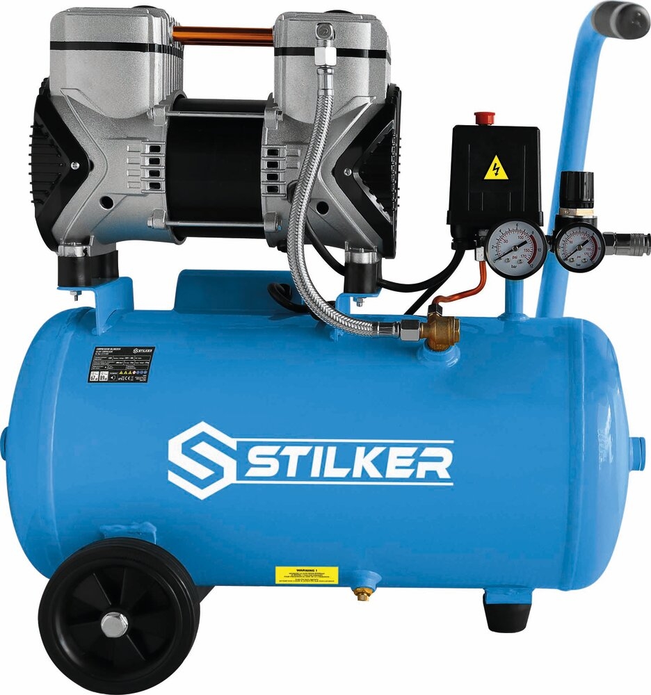 1b229a7a8a45c31f4e5afe718891 Compressor silencioso de 24 litros, 8 bar, 1,5 HP e 230 V - Stilker - Image 1