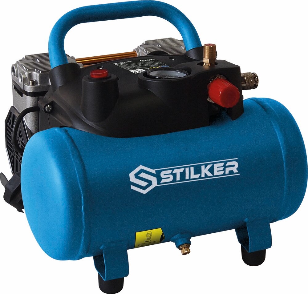 6e69b376ac22450183eac993b16a Compressor silencioso de 6 litros, 8 bar, 1,5 HP e 230 V - Stilker - Image 1