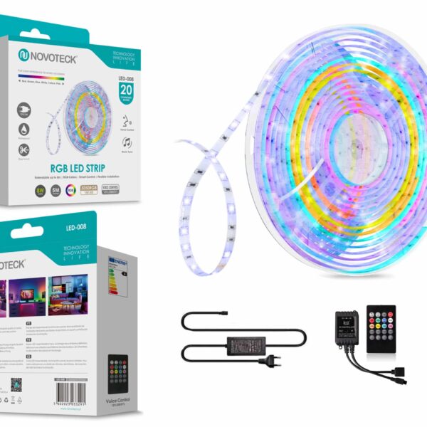 Fita Led 5M 12V 5050Rgb 150Led 8W Som Controlo Ip65 LED-008 - Novoteck