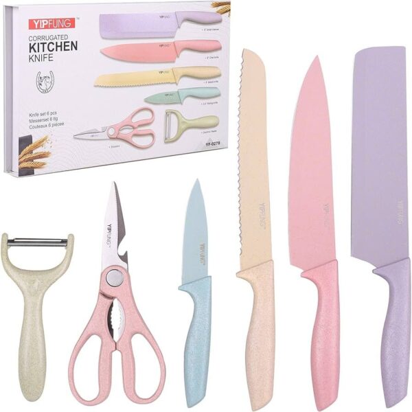 Conjunto de Facas Coloridas de 6 Peças, ideal para uso diário na cozinha (Oferta de 1 Conjunto)
