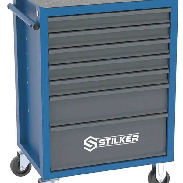 Carro de oficina com 7 gavetas, azul/cinza, 675x450x900mm - Stilker
