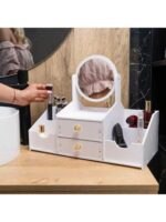 Organizador de Maquiagem de Madeira com Espelho e Gavetas – Suporte Elegante para Cosméticos e Skincare - Image 2
