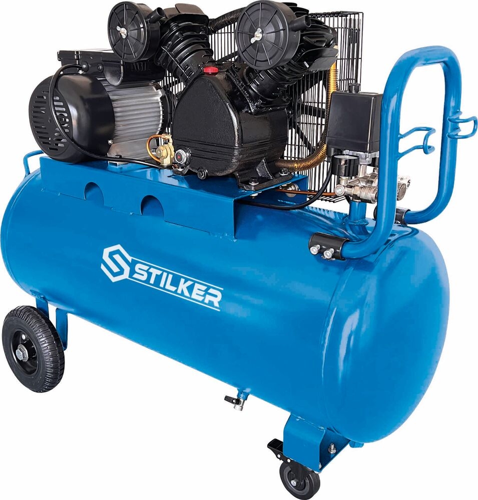 e4a5d7cc336410aab16d55bd1cb4 Compressor de cabeça em V de 100L e 3HP acionado por correia - Stilker - Image 1