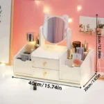 Organizador de Maquiagem de Madeira com Espelho e Gavetas – Suporte Elegante para Cosméticos e Skincare - Image 3