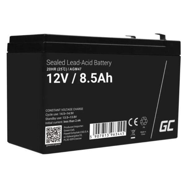 Green Cell AGM047 - Bateria de Chumbo (Pb) 12V 7.0Ah Bateria Green Cell AGM VRLA 12V 8.5Ah sem manutenção para sistema de alarme, caixa registradora, brinquedos cycle (Cópia)