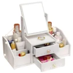 Organizador de Maquiagem de Madeira com Espelho e Gavetas – Suporte Elegante para Cosméticos e Skincare - Image 2