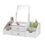 Organizador de Maquiagem de Madeira com Espelho e Gavetas – Suporte Elegante para Cosméticos e Skincare - Image 3